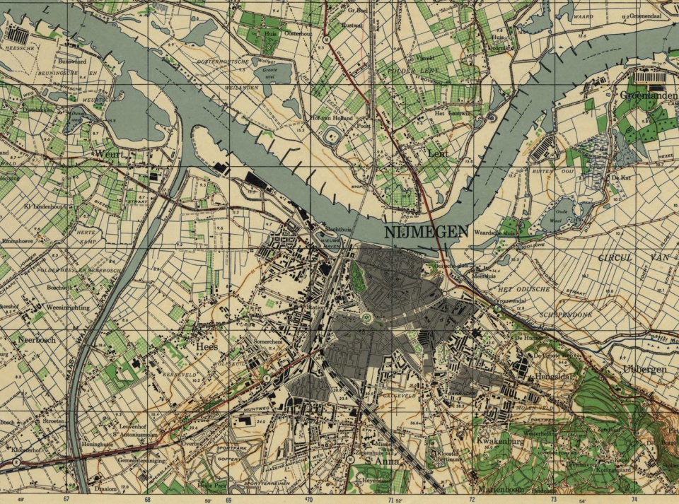 Hier zien jullie een kaart van Nijmegen in 1944