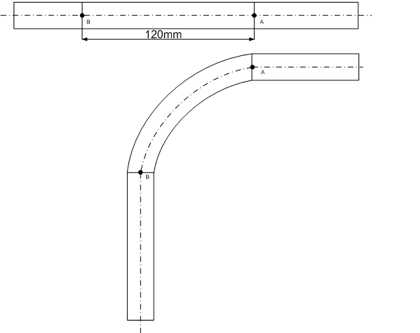 Minimum buigstraal: Afstand op de buis = 7,5 x de uitwendige diameter van de buis