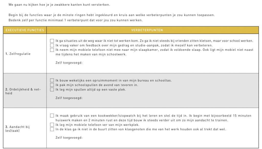 Verbeterstappen executieve functies