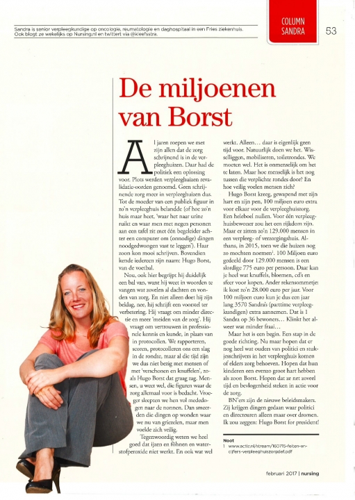 Column verpleegkundige Sandra Kleefstra