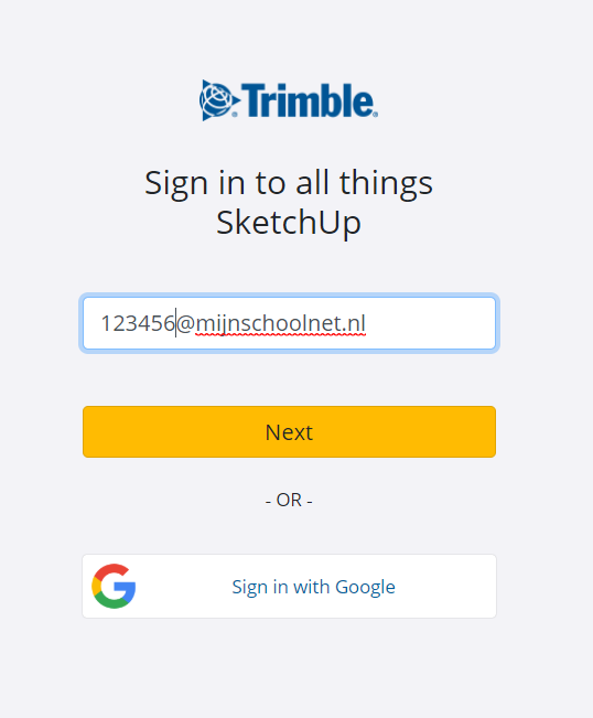 Vul je schoolmailadres in en klik op "Next".