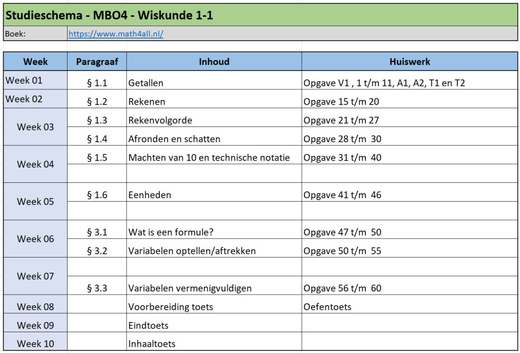 Studieschema_Wiskunde 1-1