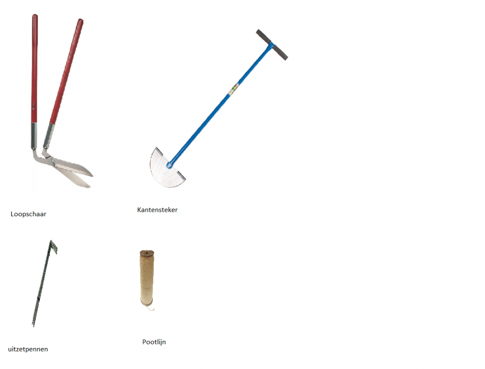 De verschillende gereedschappen voor gazon onderhoud