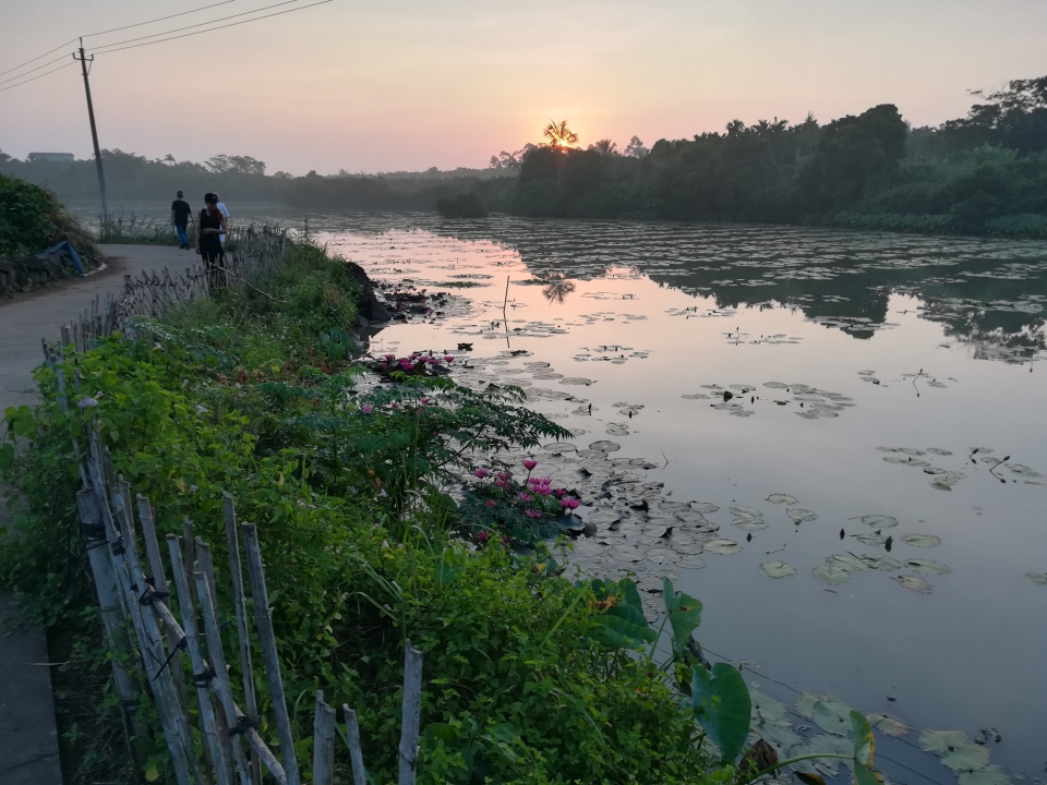 Bij zonsopgang op weg naar de onze oefenplek bij de lelievijver