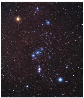 Het sterrenbeeld Orion, met Betelgeuze en Rigel. bron: NASA