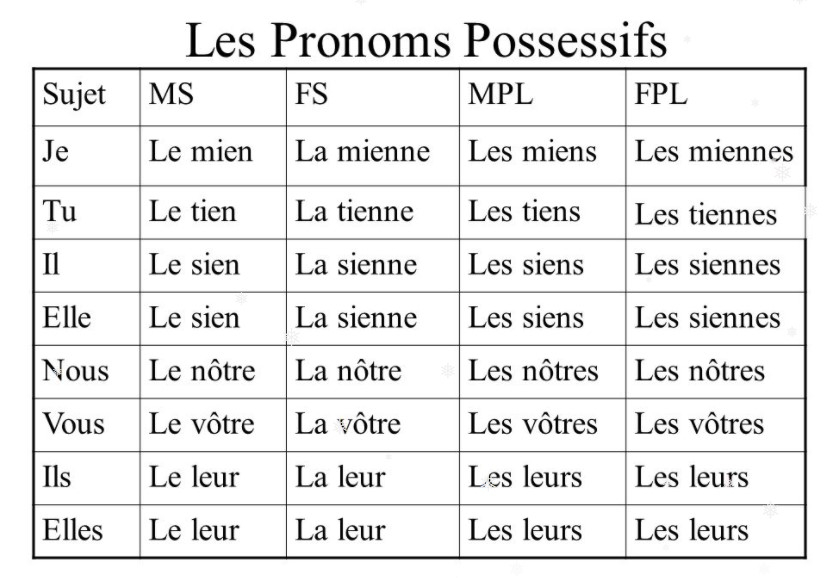 SCHEMA @: Le pronom possessif