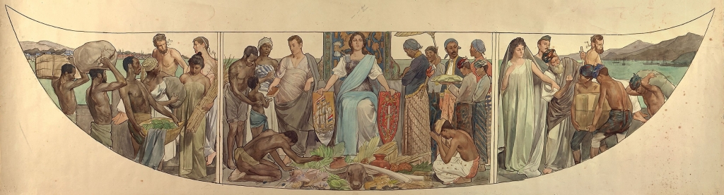 Afbeelding paneel gouden koets met daarop het verschil tussen blanken en slaven