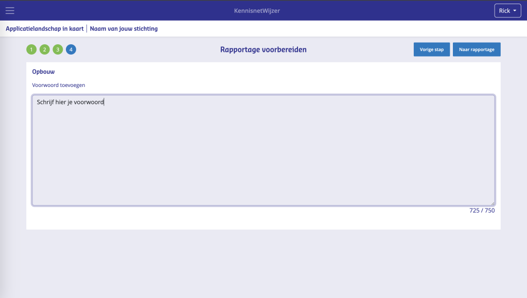 Schrijf een voorwoord voor de rapportage. Dit is optioneel. 