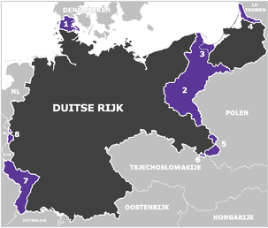 Bron 2: Gebieden die Duitsland moest afstaan, beschreven in het verdrag van Versailles.