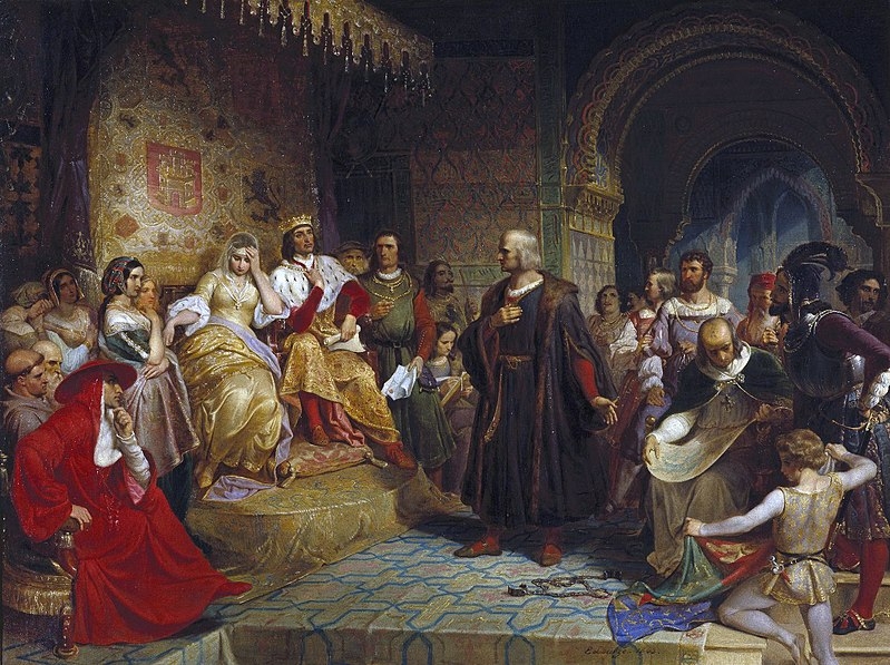 Columbus voor de Spaanse koning en koningin