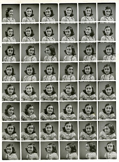 Schoolfoto's van Anne Frank toen ze nog jong was.