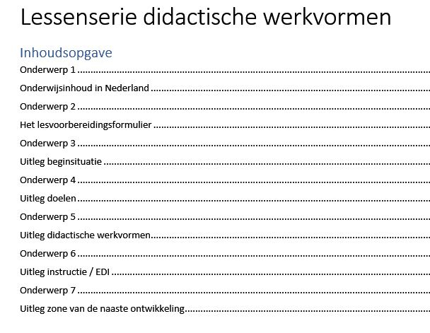 Overzicht onderwerpen per week