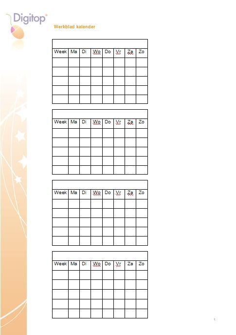 Werkblad Kalender