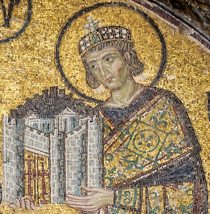Keizer Constantijn met een model van de nieuwe stad Constantinopel