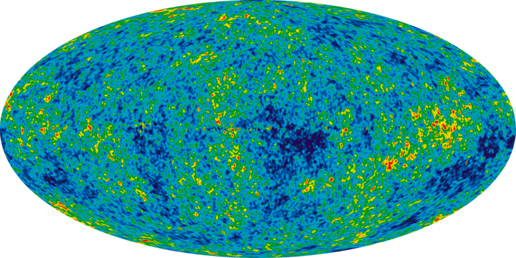 Zo moet het universum eruit hebben gezien vlak na de Oerknal. De kleuren geven de temperatuurverschillen aan.