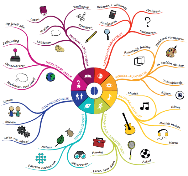 Mindmap meervoudige intelligenties volgens Gardner