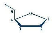 Figuur 6: structuur van desoxyribose. Aan C1 zit de base en aan C5 zit de fosfaatgroep in het DNA. (bron: NLT module)