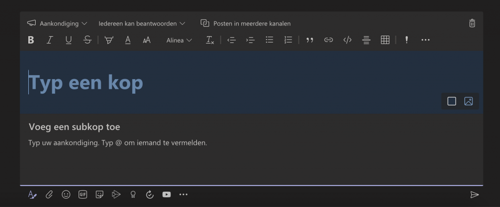 Verander het type naar "Aankondiging".