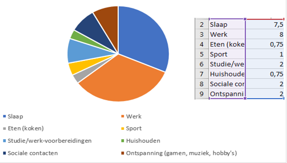 Voorbeeld dagindeling 'werkdag' incl. tijd per activiteit