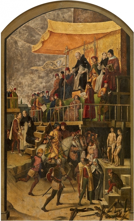 Pedro Berruguete: Sint-Dominicus overziet een kettergericht (1475).