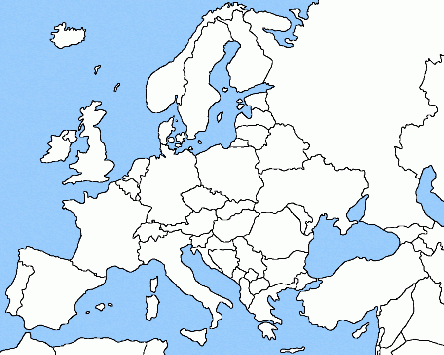 Een blanco kaart van Europa. Bepaal de ligging van Oekraïne en zijn buurlanden.
