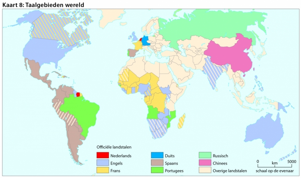 Taalgebieden in de wereld. Bron: studio aardrijkskunde