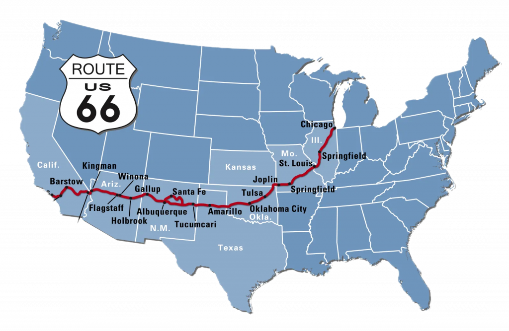 Route 66 die dwars door Amerika loopt
