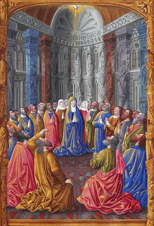 Pinksteren  met Maria, de moeder van Jezus, in het midden