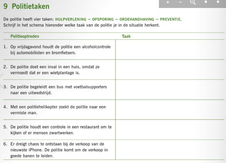 Wat zijn de politie taken? Maak deze vraag in een Word document