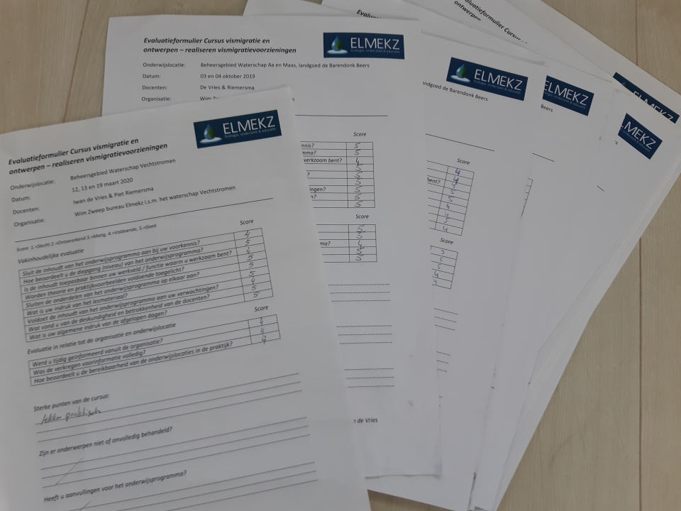 Scores evaluatieformulieren cursus vismigratie en vismigratievoorzieningen