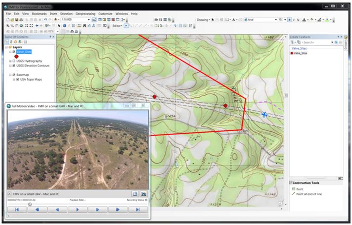 Printscreen van GIS waarbij de film die drone heeft opgenomen als input wordt gebruikt