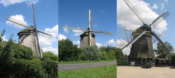 Drie molens in Wijdemeren: Nederhorst den Berg, Kortenhoef (Molen Gabriël) en Ankeveen (Molen Hollandia)