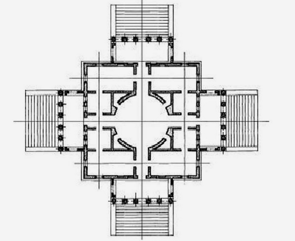 Palladio: plattegrond Villa Rotonda: centraalbouw