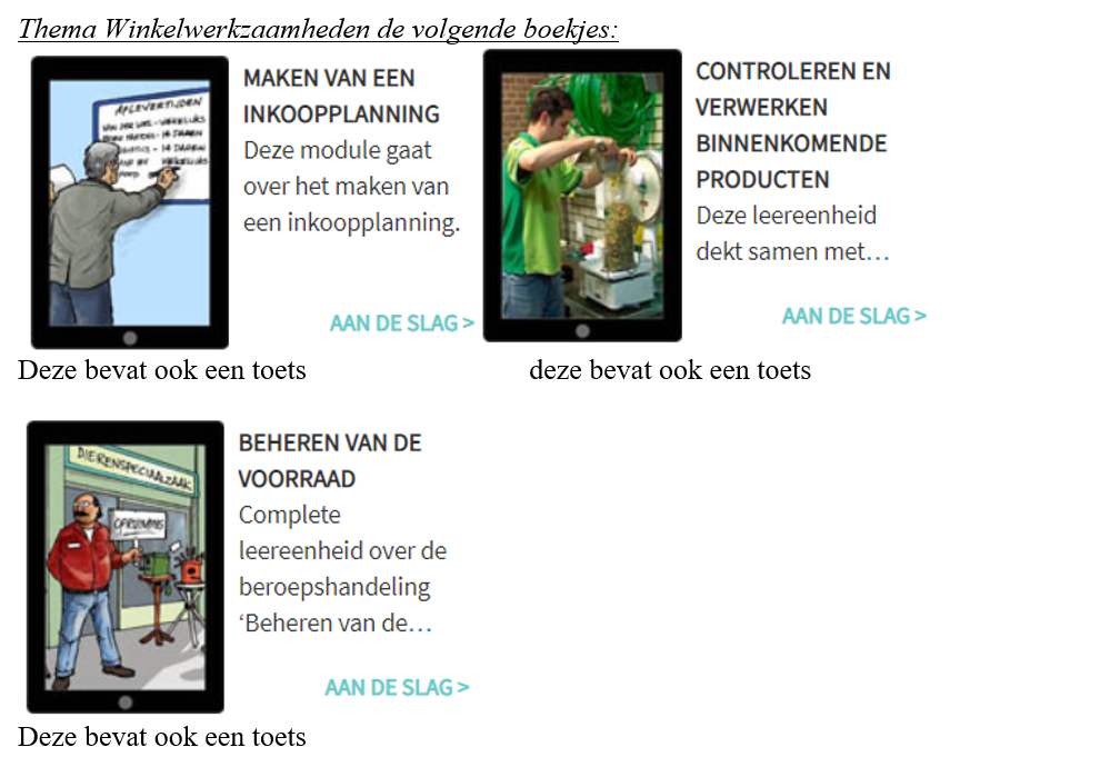 overzicht van de Myspot Boekjes in het thema "winkelwerkzaamheden"