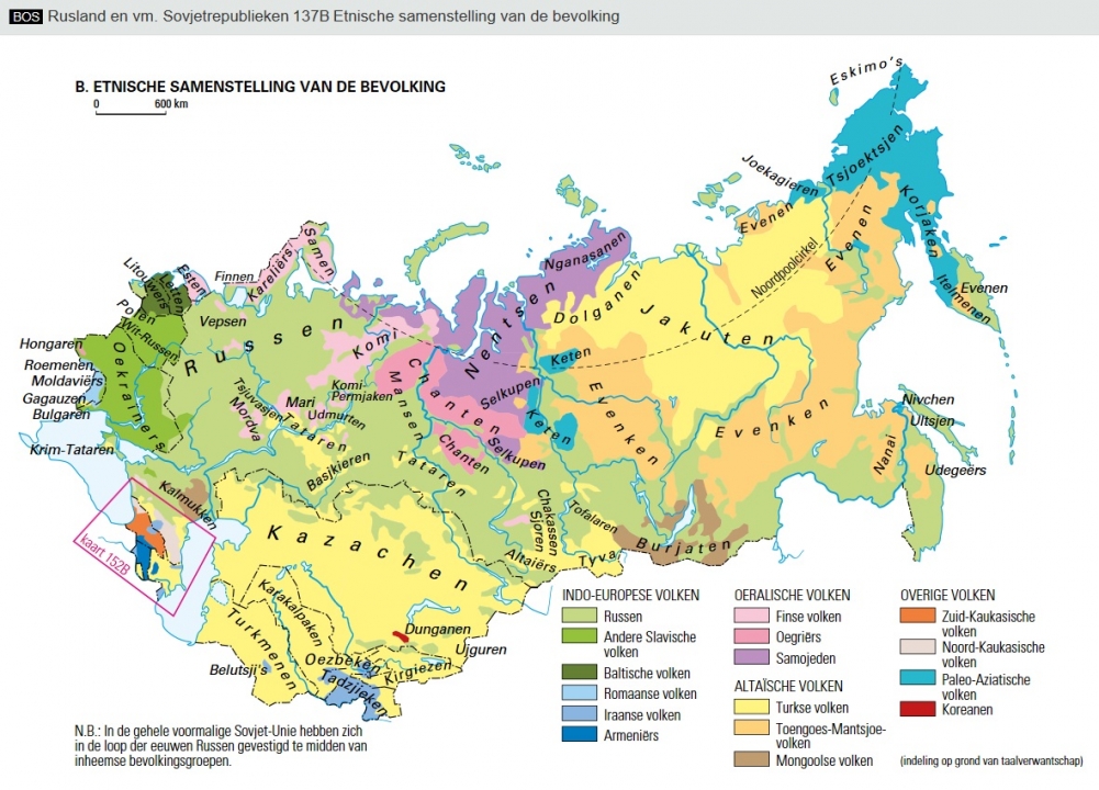 Leefgebieden van verschillende Russische volkeren