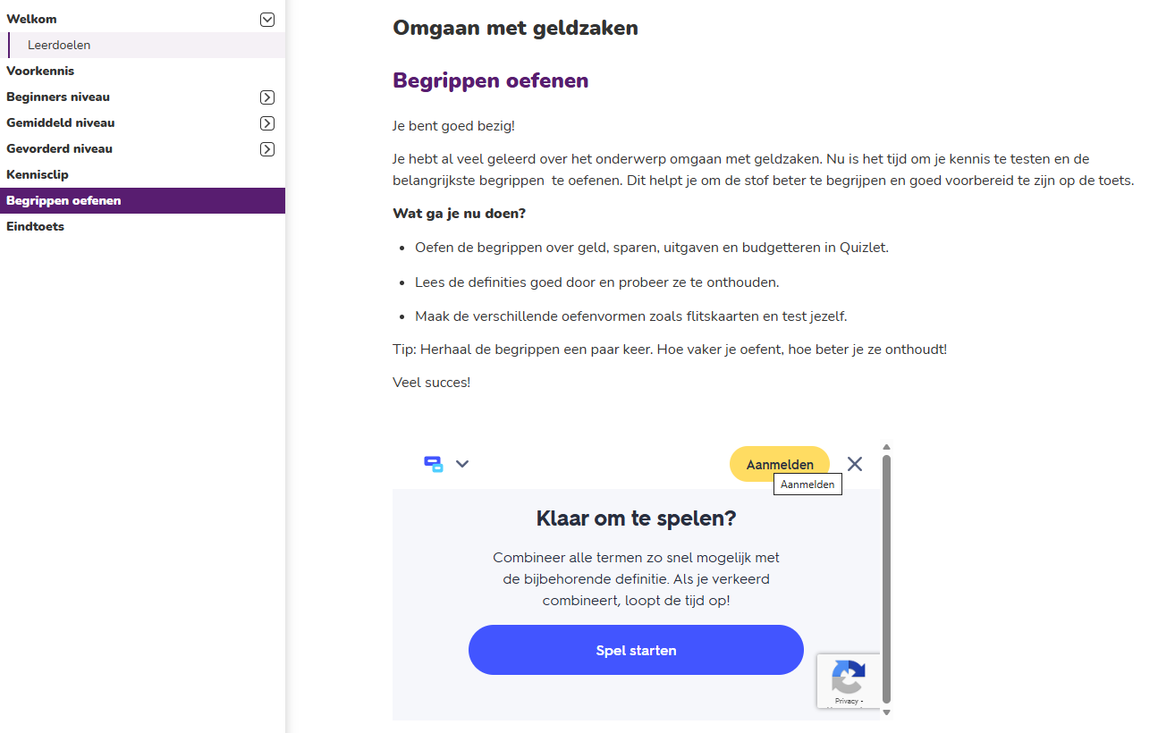 Voorbeeld materiaal met inlog