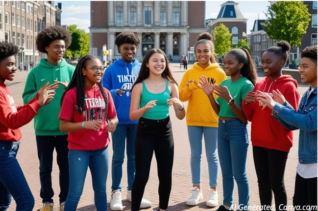 Tieners buiten willen een dansje opnemen